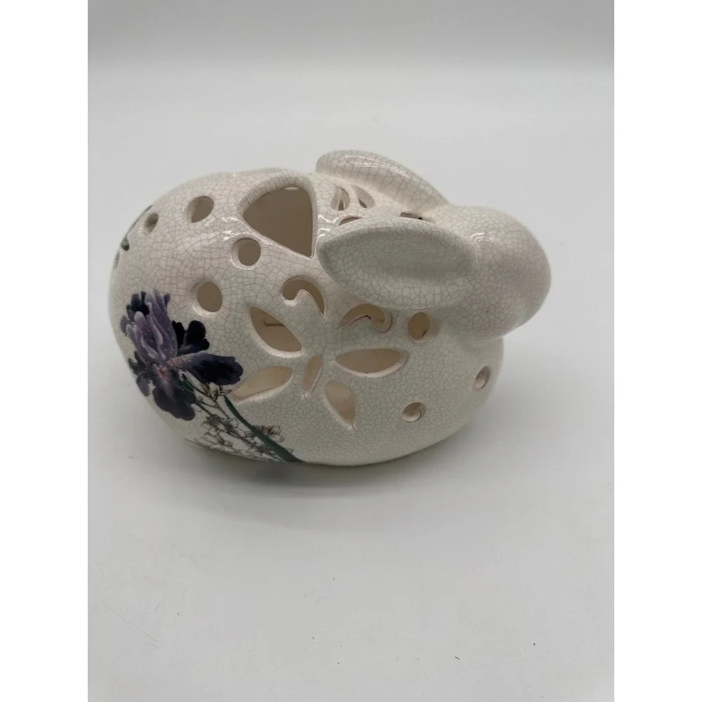 Pier 1 Bunny Rabbit Ceramic Tealight Candle Holder Decor Spring Summer Flowers